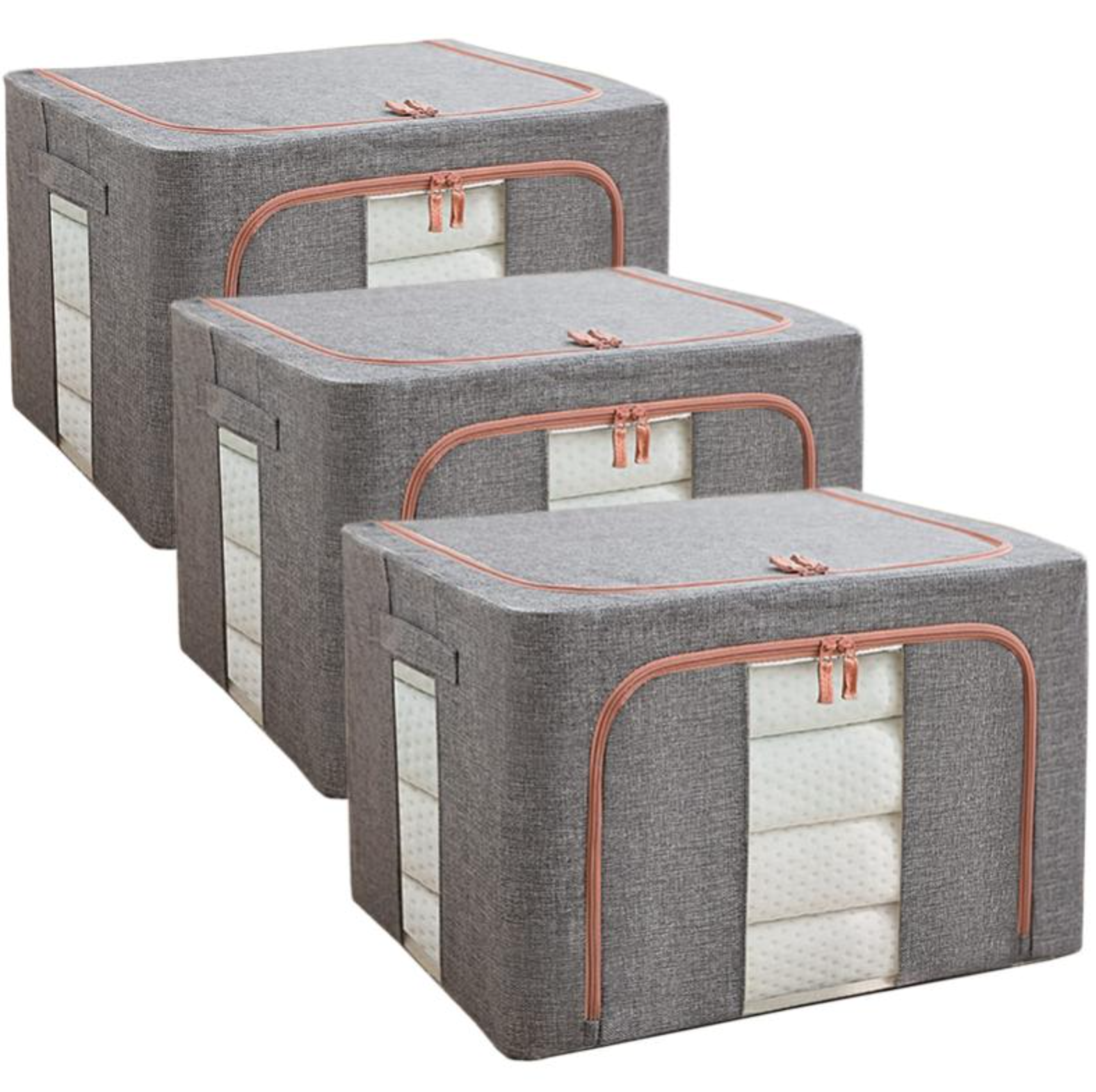 UB Pachet de 3 cosuri de depozitare pentru haine pliabile pentru organizatoare de dulap 24L/66L/100L GRI